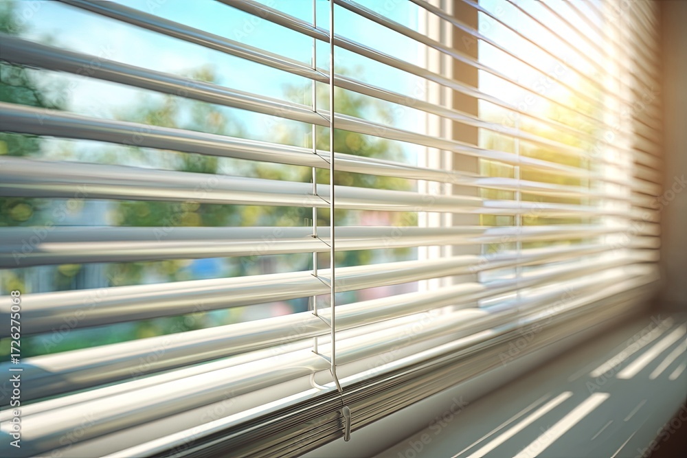 Obraz premium Stylish Window Blinds With Sunny Daylight