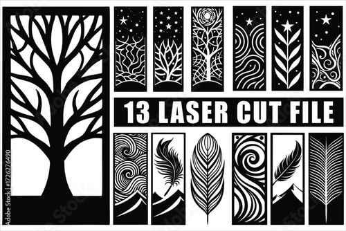 Laser cut file templates with abstract floral art