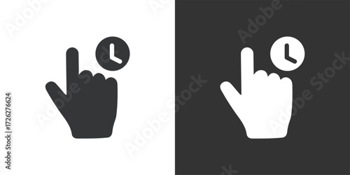 Tap Gesture Icon with Clock Symbol for Waiting or Delay Icon. Solid glyph series icon
