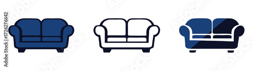 Modern black couch silhouette design on white background for home interior decorations 

