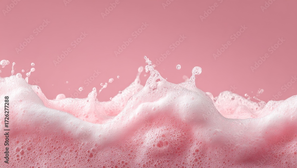 Fototapeta premium Pink foam texture, airy, light, bubbly, and slightly textured, against a solid pink backdrop