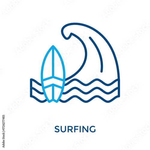 Surfing Icon Outline Color Style. Vector Illustration For Graphic Design