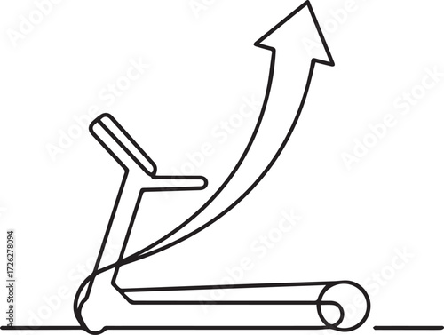 Modern treadmill line art illustration symbolizing fitness progress and upward trajectory, perfect for health, exercise, and motivational content