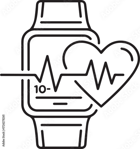 Stay Healthy: Modern smartwatch tracks heart rate with sleek, minimalist design for fitness tracking and wellness promotion, simple line art