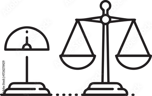 Justice scales symbolize legal balance and fairness, perfect for law firms, lawyers, and courtroom settings. Originally a scalable vector graphic.