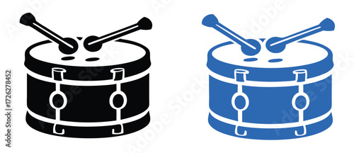 Snare drum silhouette, percussion instrument icon, black and blue drum graphic, snare drum silhouette vector, white background  

