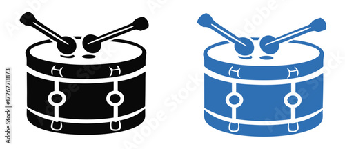 Snare drum silhouette, percussion instrument icon, black and blue drum graphic, snare drum silhouette vector, white background  
