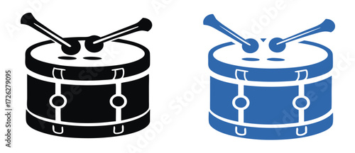 Snare drum silhouette, percussion instrument icon, black and blue drum graphic, snare drum silhouette vector, white background  

