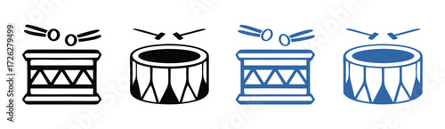 Snare drum silhouette, percussion instrument icon, black and blue drum graphic, snare drum silhouette vector, white background  
