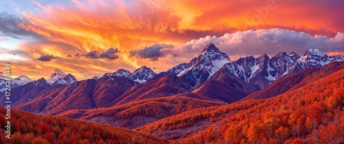 Fiery Autumn Mountain Sunrise Panorama - Scenic Landscape Photography