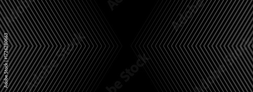 Dark line arrow background. Linear triangle repeating pattern. Striped halftone gradient texture. Thin to thick transition stripe backdrop for poster, cover, banner. Vector masculine sporty wallpaper