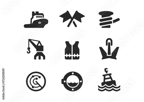 Marine port icons vector stock illustration