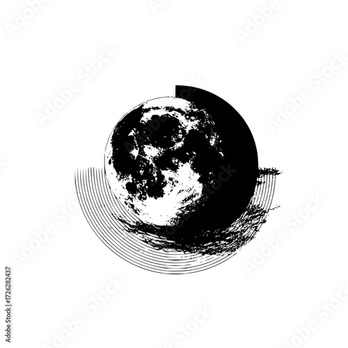 Black and white moon phase illustration vector graphic design space astronomy celestial body lunar surface art print 100