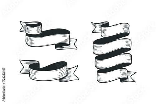 Vintage Ribbon Designs for Labels and Titles. Vector hand drawn illustration