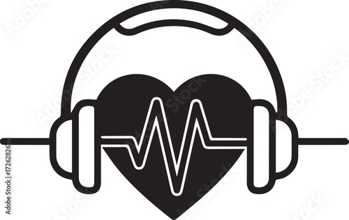 Feel the Beat Wellness - Heartbeat Rhythm with Headphones for Music Therapy and Healthy Lifestyle Motivation in Scalable Vector Graphic