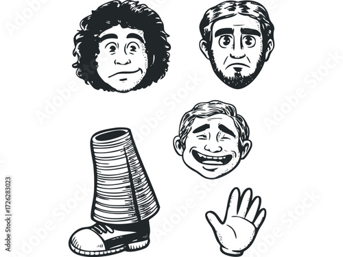 Man with curly hair looking concerned. Vector hand drawn illustration