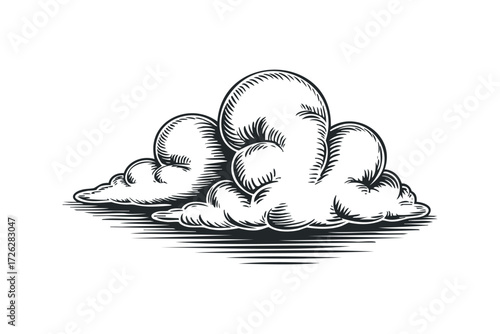 Puffy Cumulus Cloud in Engraved Style. Vector hand drawn illustration