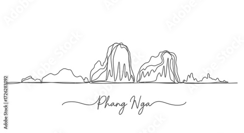 Phang Nga Bay Limestone Karsts Continuous Line Drawing