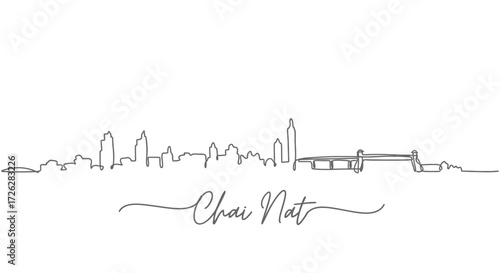 Chai Nat Thailand Cityscape Skyline Line Art