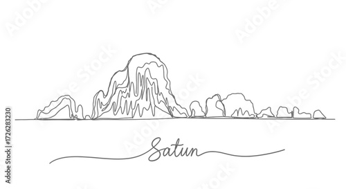 Satun Thailand Skyline Line Art