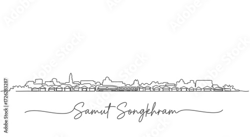 Samut Songkhram Cityscape Line Art and Typography