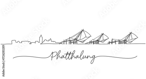 Phatthalung Skyline Line Art with Fishing Nets