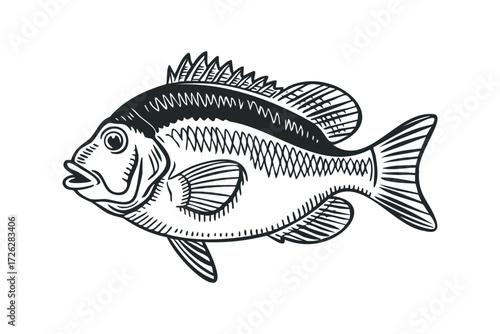 Detailed ink sketch of a freshwater fish. Vector hand drawn illustration