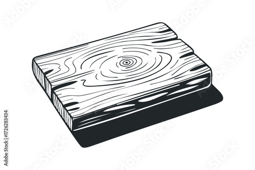 Wooden Plank with Wood Grain Texture. Vector hand drawn illustration