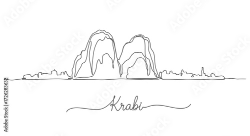 Krabi Thailand One Line Art Skyline