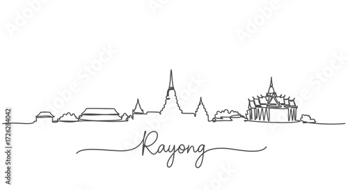 Rayong Thailand City Skyline One Line Drawing Text
