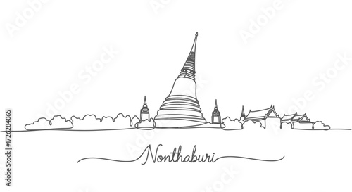 Nonthaburi Skyline Continuous Line Drawing