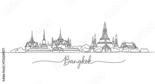 Bangkok Skyline Minimalist Line Art Illustration