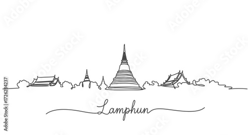 Lamphun Thailand Skyline One Line Drawing