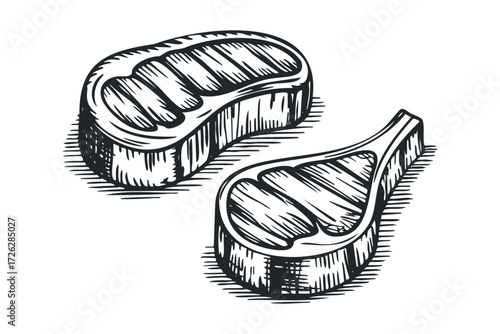 Two Meat Cuts Hand Drawn Sketch. Vector hand drawn illustration