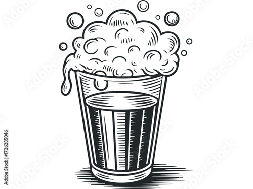 Frothy Drink in Tall Glass. Vector hand drawn illustration