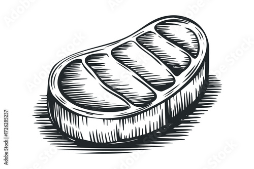 Engraved Steak Cut with Visible Fat and Muscle Detail. Vector hand drawn illustration