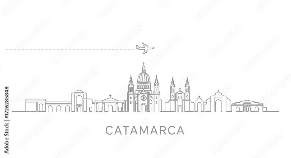 Obraz premium Catamarca Skyline with Airplane and Dashed Line