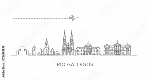Rio Gallegos skyline illustration with airplane
