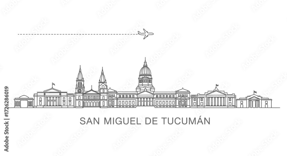 Fototapeta premium San Miguel de Tucuman Skyline with Airplane