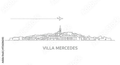 Villa Mercedes skyline with airplane and dotted line