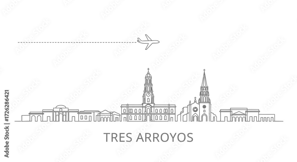Fototapeta premium Tres Arroyos Skyline with Airplane