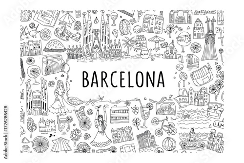 Cultural exploration of barcelona illustrations spain graphic design urban aesthetic creative concept. Vector illustration