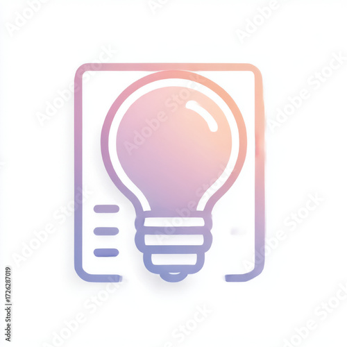 Gradient outline icon of a lightbulb in a document, pink, purple, and blue, representing innovation and intellectual property.