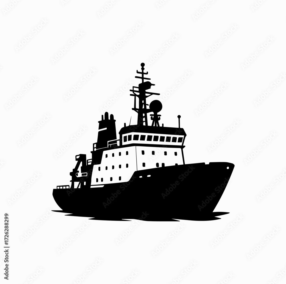 Fototapeta premium Arctic Ship Silhouette – Polar Exploration Vessel Vector