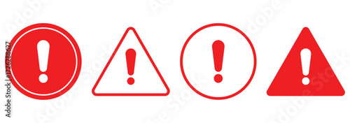 Warning attention icons. Attention caution sign warning symbol icon set danger Exclamation mark signs. Warning icons. Caution alarm sign set. Basic vector symbol illustration. eps 10