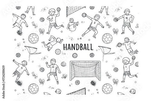Exciting handball game action playground illustrative fun environment bird's eye view sport concept. Vector illustration
