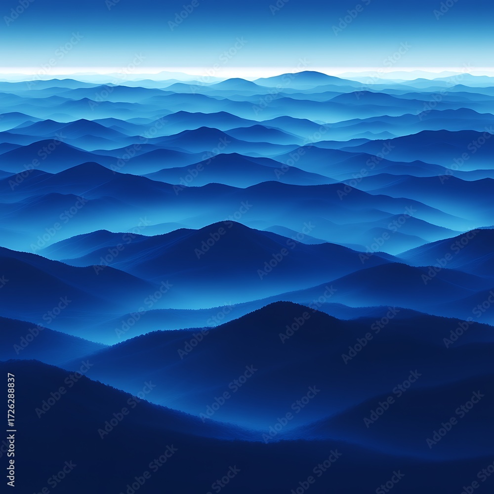 Obraz premium Misty mountain range, shades of blue