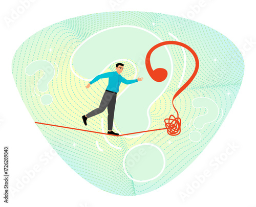 Uncertainty, and unknown problem concept. Man challenge to address unknown problems and risks.
