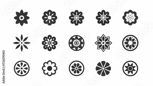 Elegant floral icons for spring design projects, versatile flower blossom elements, decorative floral silhouettes for branding and creative compositions, botanical shapes