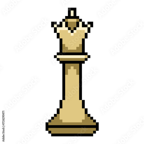 Pixel queen chess vector. Ideal for gaming, strategy, and intellectual themes. This modern, digital icon merges the classic chess piece with a pixelated, technology-inspired look.